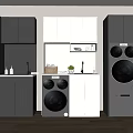 Modern Laundry Room Interior With Multicolored Cabinets Washing Machines And Dryers