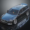Black Volvo Estate Wagon With Roof Rack Large Wheels Tinted Windows And Reflection
