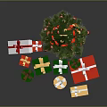 Festive Christmas Tree With Star Top Red Ribbons And Colorful Gift Boxes