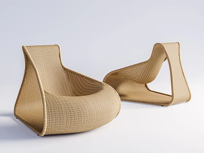 Two Woven Outdoor Chairs With Modern Ergonomic Design And Comfortable Seating Structure 3d model