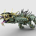 Green Building Blocks Dragon Model With Sharp Spikes And Detailed Body Structure