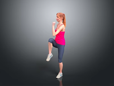 Woman In Pink Tank Top Doing Leg Lift Exercise With Dark Leggings And White Shoes 3d model
