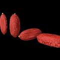 Red Sausages In Different Shapes With Glossy Texture On Black Background 3d model