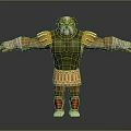 Muscular Bulldog Warrior With Green Top Orange Skirt White Arm Bands Red Boots