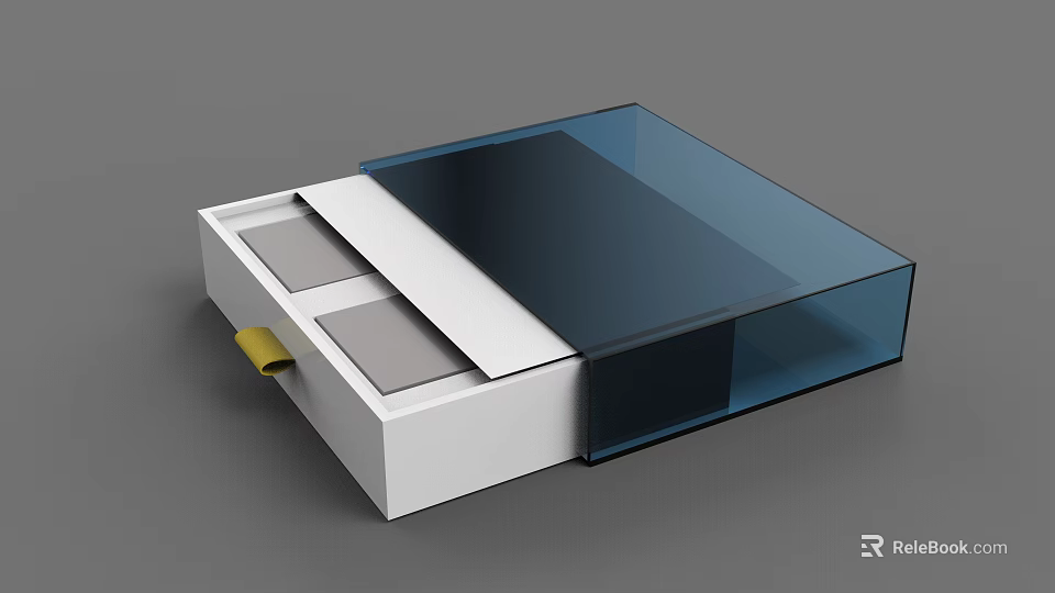 Modern Household Storage Box With White Drawer And Transparent Blue Lid 3d model 