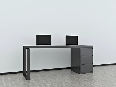 Black Display Shelf With Drawer Cabinet And Two Display Areas Against White Wall Gray Floor 3d model