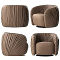Brown Single Sofa with Pleated Design and Rounded Armrests for Modern Living Room