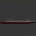 Vintage Battleship With Red Bottom Hull Gray Upper Deck And Turret Structures 3d model