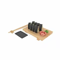 Delicious Sushi Rolls Served on Wooden Board with Chopsticks Soy Sauce Wasabi and Pickled Ginger