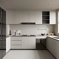 Modern Open Kitchen Interior Design With White Cabinetry Appliances And Window 3d model