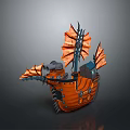 Orange Fantasy Ship Model With Decorative Wings And Mechanical Details Design