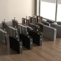 Multiple Silver and Black Turnstiles In Indoor Public Facility With Wooden Floor And Windows