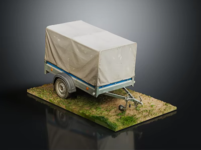 Canvas Covered Trailer Model With Single Wheel On Grass And Dirt Base 3d model