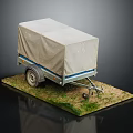 Canvas Covered Trailer Model With Single Wheel On Grass And Dirt Base 3d model