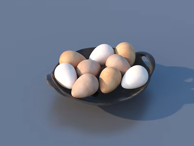 Pebble Shaped Food In Black Bowl With White And Light Brown Colors 3d model