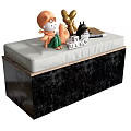 Stylish Black And White Sofa Bench With Upholstered Cushion Stuffed Toys And Life Letter Decor