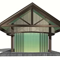 Traditional Pavilion Design With Wooden Frame Triangular Roof Vertical Slats And Stone Base