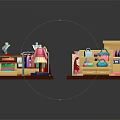 Modern Furniture Display With Wardrobe Dressing Table Bookshelf Clothes And Cosmetics