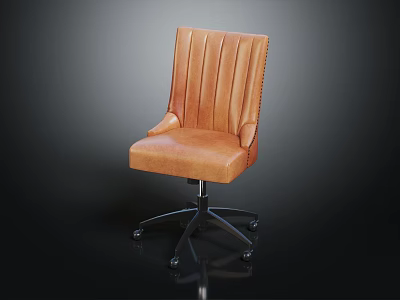 Brown Leather Office Chair With Armrests Vertical Striped Backrest And Metal Wheel Base 3d model