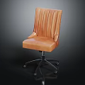 Brown Leather Office Chair With Armrests Vertical Striped Backrest And Metal Wheel Base