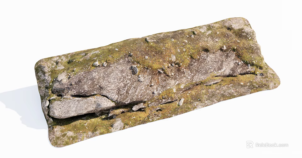 Natural Stone Wood Combination With Moss Covered Rustic Texture And Weathered Surface 3d model