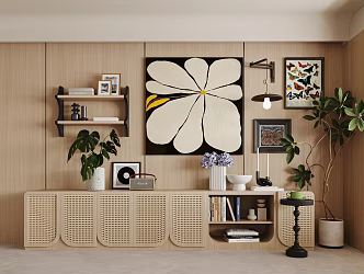 Quiet Wind Rattan Low Cabinet 3d model