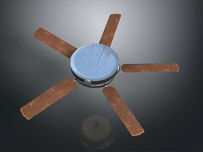 Classic Ceiling Fan With Six Wooden Blades And Blue Center Design 3d model