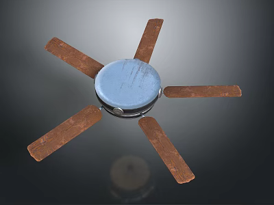 Classic Ceiling Fan With Six Wooden Blades And Blue Center Design 3d model