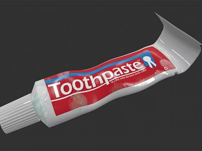 Daily Use Toothpaste in Red and White Tube with Blue Accent Design for Oral Care 3d model
