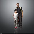 Full Length Portrait Of Man And Child Standing With Backpack And Cup