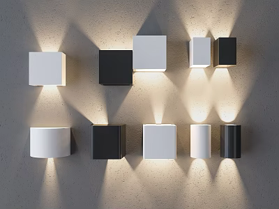 Modern Black And White Wall Lamps With Square Cylindrical Designs On Gray Wall 3d model