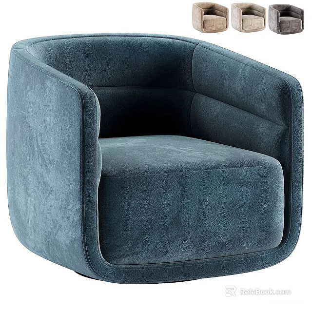 Blue Modern Single Sofa With Rounded Armrests And Soft Velvet Upholstery 3d model 