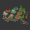 Vibrant Cartoon Village Scene With Colorful Houses Trees And Decorative Elements