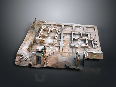 Ancient Architectural Ruins Model With Stone Wall Remains And Square Layout 3d model