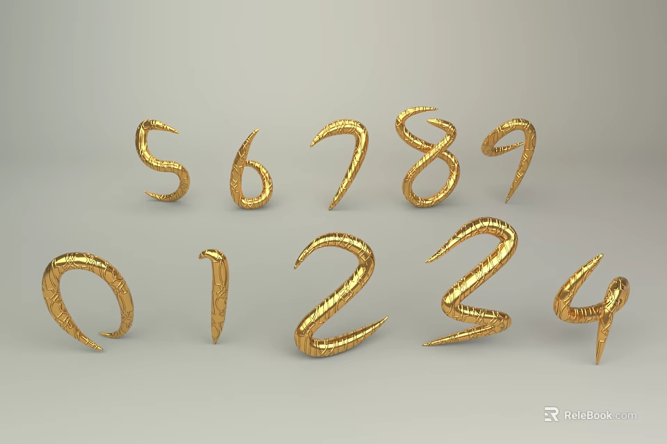 Golden Decorative Number Ornament Set Featuring Numbers 0 to 9 for Home Decoration 3d model 