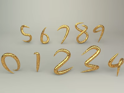 Golden Decorative Number Ornament Set Featuring Numbers 0 to 9 for Home Decoration 3d model