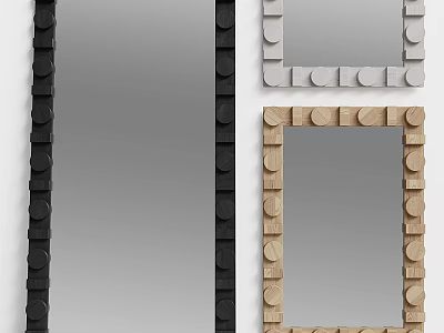 Modern Decorative Mirrors With Circular Detail Frames In Black And Wooden Finishes 3d model