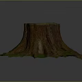 Natural Wooden Tree Stump With Detailed Texture And Green Mossy Base