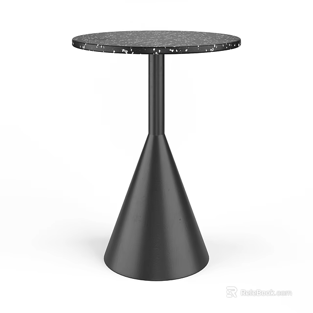Modern Side Table With Black Marble Top And Conical Metal Base Design 3d model 