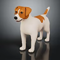 Cute Brown And White Puppy Standing On Dark Surface With Reflection 3d model
