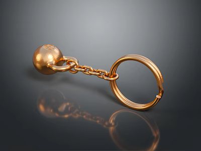 Golden Metal Keychain With Spherical Charm And Chain For Daily Use 3d model