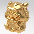 Golden Traditional Lion Decorative Figurine with Carved Mane Sitting Posture Home Ornament