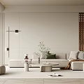 Elegant Modern Living Room Interior With Beige Sofa Green Plants And Lattice Decoration
