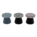 Stylish Sofa Stool With Black White Diamond Pattern Cushion Red Stitching And Black Conical Base