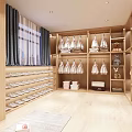 Retail Store in Shopping Mall Featuring Wooden Shelves Children's Apparel and Shoe
