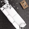 White Three Seater Sofa With Modern Art Wall Geometric Pendant Light Floor Lamp And Decor