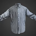 Long Sleeve Striped Collared Shirt With Button Down Front And Chest Pockets 3d model