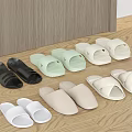 Different Colored Slippers With Simple Styles In Black Green Beige White On Wooden Floor