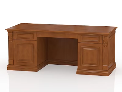 Classic Traditional Wooden Brown Desk Featuring Drawers And Cabinet Storage 3d model