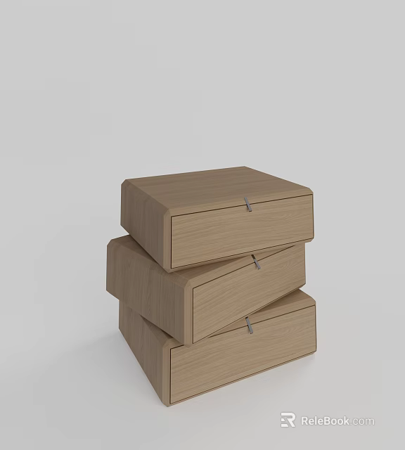 Minimalist Wooden Bedside Table With Stacked Drawers And Simple Modern Design 3d model 